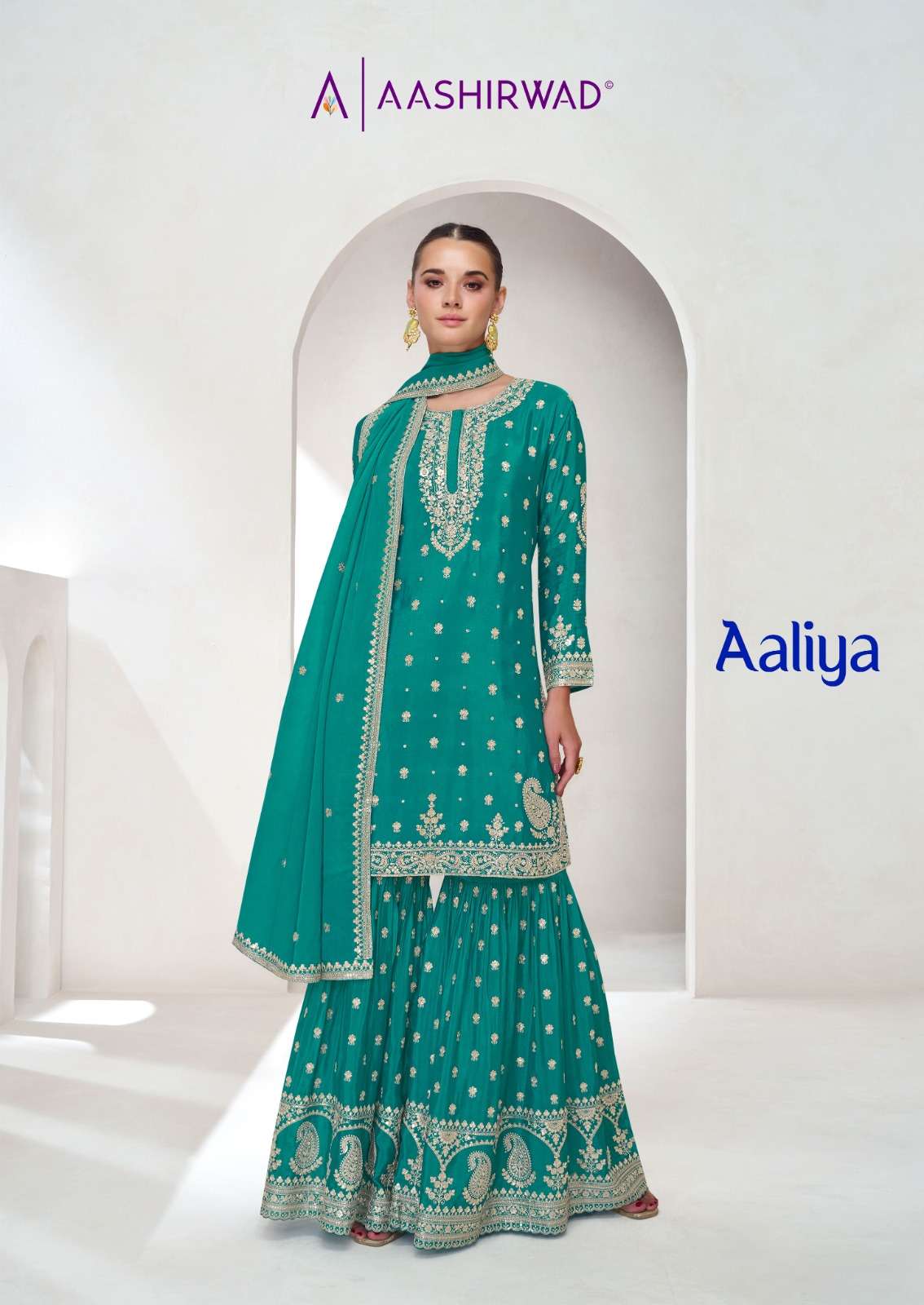 AALIYA BY AASHIRWAD CREATION 10020 TO 10022 SERIES DESIGNER CHINON SILK DRESSES