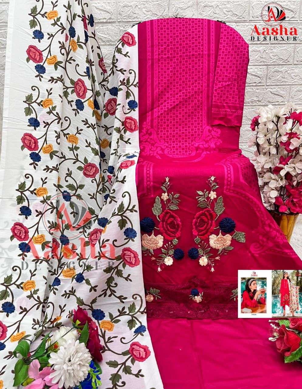 AASHA 1112 BY AASHA DESIGNER HEAVY COTTON SELF EMBROIDERY DRESSES