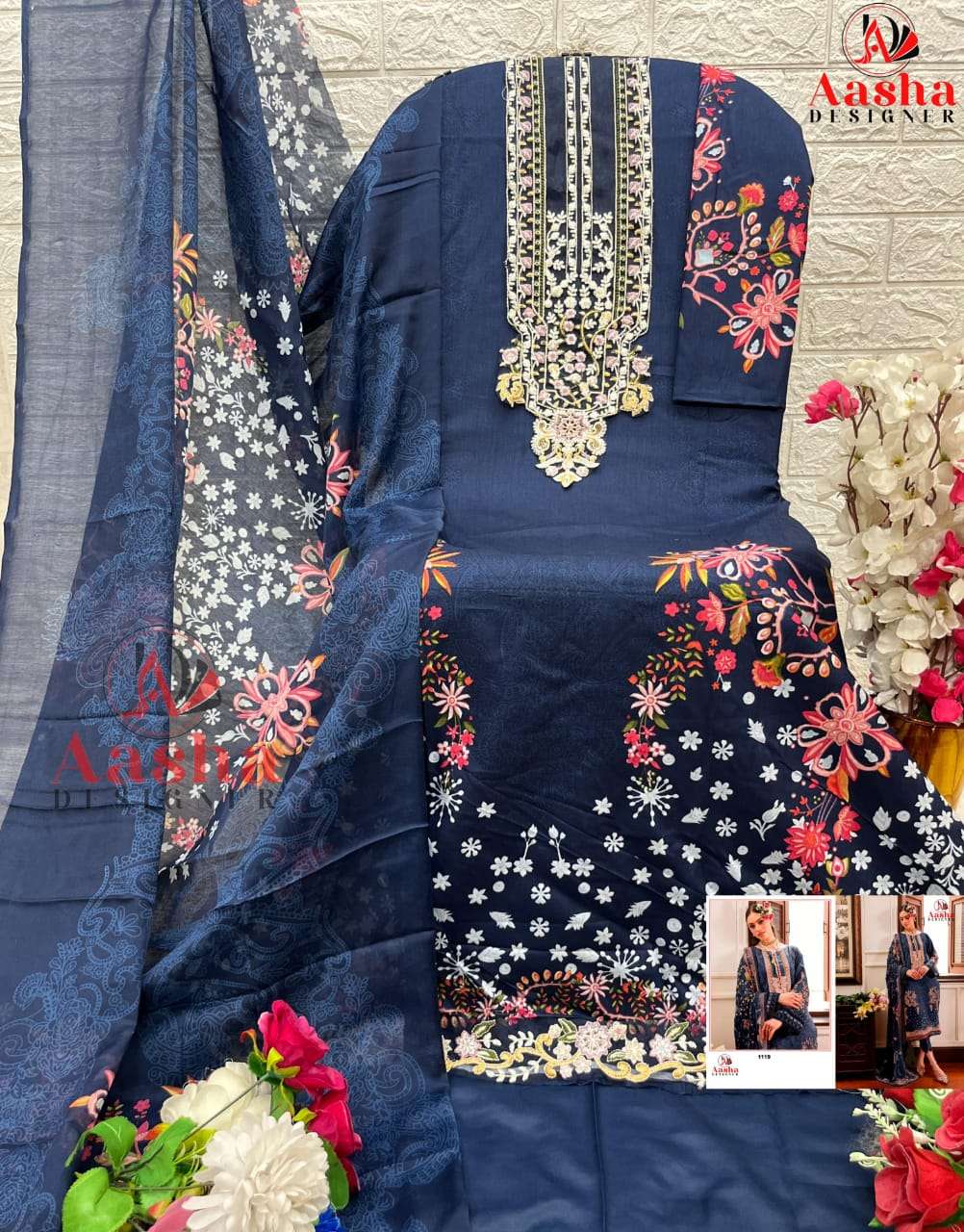 AASHA 1119 BY AASHA DESIGNER HEAVY COTTON SELF EMBROIDERY DRESSES