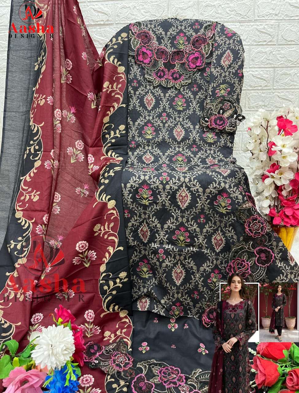 AASHA 1121 BY AASHA DESIGNER HEAVY COTTON SELF EMBROIDERY DRESSES