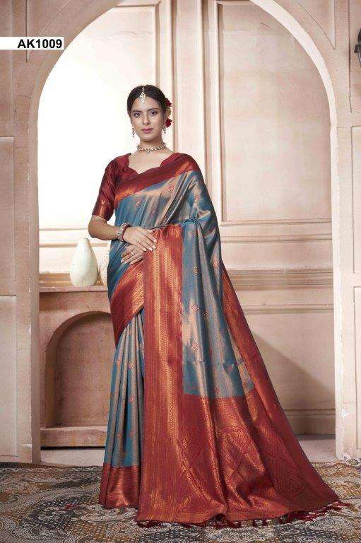 AKANSHA BY ASLIWHOLESALE AK1001 TO AK1009 DESIGNER KANJIVARAM SILK  PRINTED SAREES