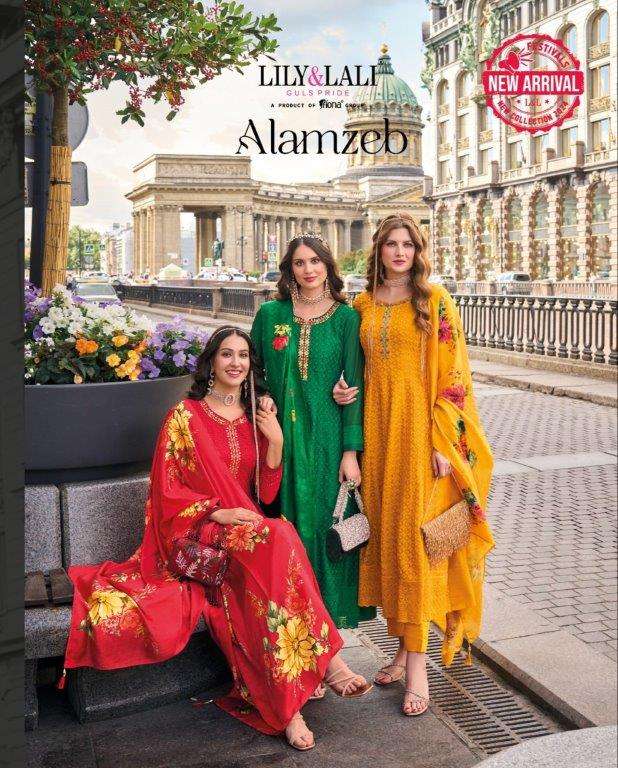 ALAMZEB BY LILY AND LALI 21201 TO 21206 SERIES HANDWORK VICHITRA SILK DRESSES