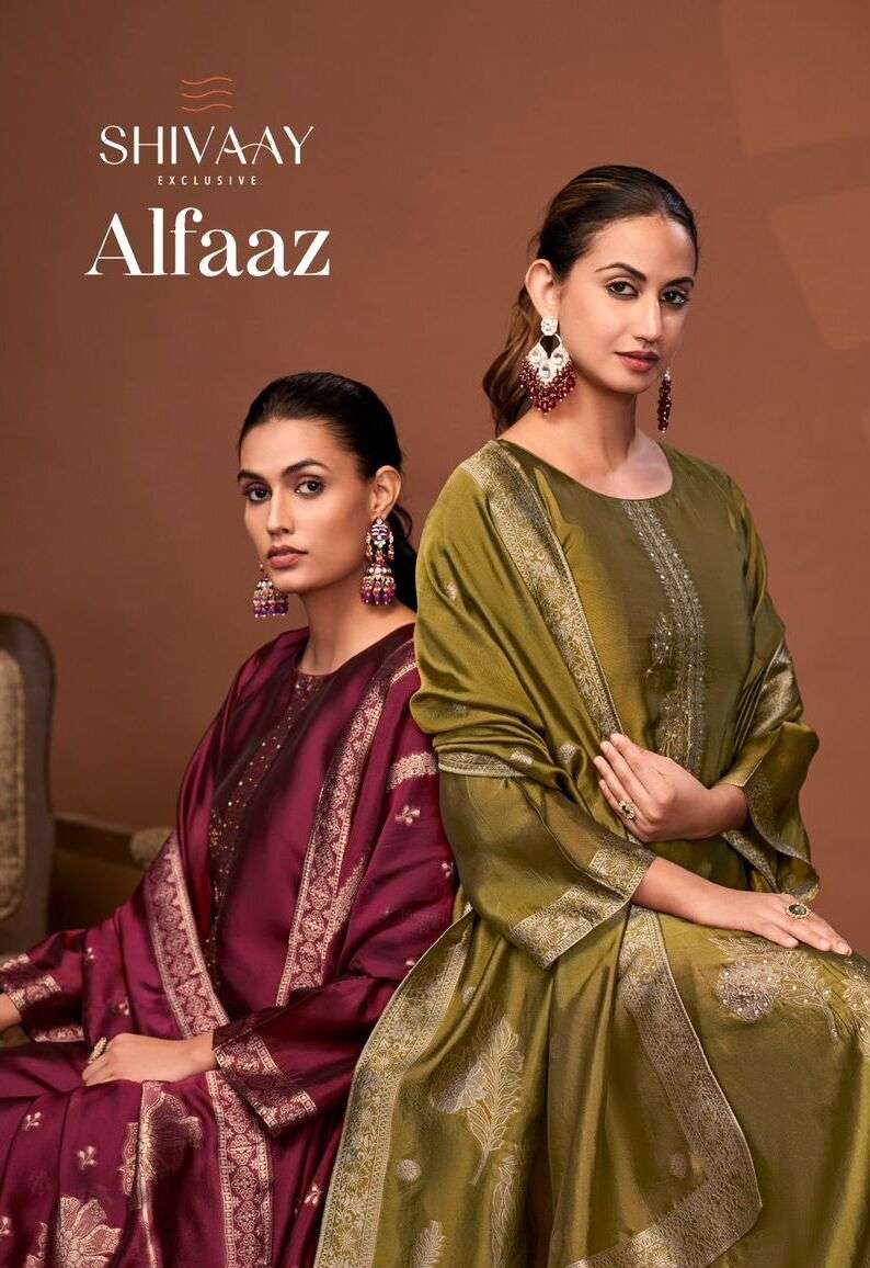 ALFAAZ BY SHIVAAY HEAVY PREMIUM BANGLORY SILK JACQUARD DIGITAL PRINT DRESSES