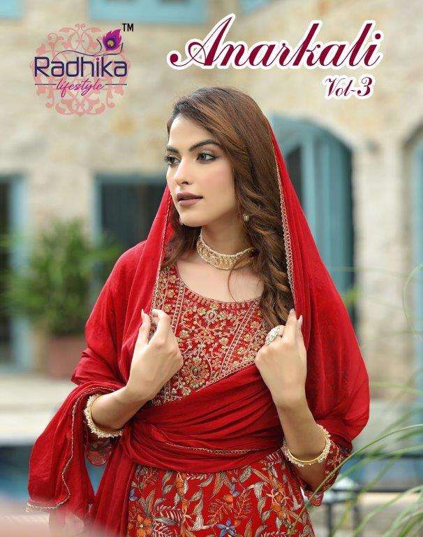 ANARKALI VOL-03 BY RADHIKA LIFESTYLE 1001 TO 1006 SERIES RAYON PRINTED DRESSES