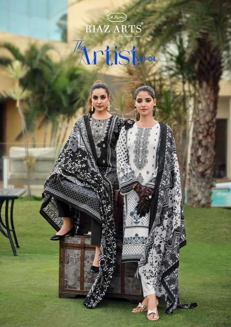 ARTIST VOL-04 BY RIAZ ARTS 16001 TO 16008 SERIES KARACHI LAWN PRINT EMBROIDERY DRESSES