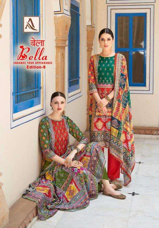 BELLA VOL-9 BY ALOK SUIT 1610-001 TO 1610-006 DESIGNER MUSLIN PRINT DRESSES