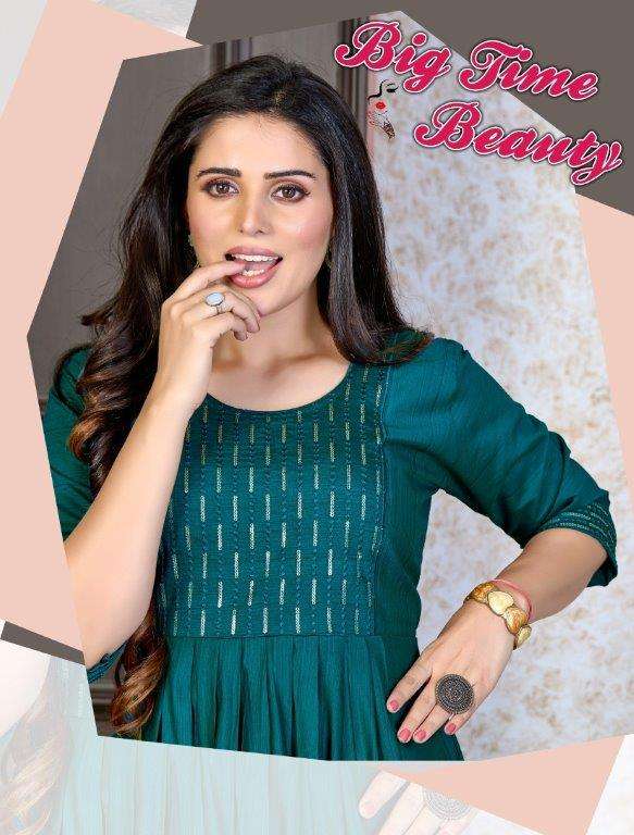 BIG TIME BEAUTY BY ASLIWHOLESALE DESIGNER FACNY RAYON PRINT KURTIS