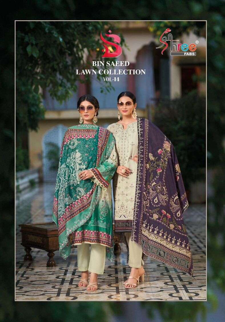 BIN SAEED LAWN COLLECTION VOL-14 BY SHREE FABS 1001 TO 1006 SERIES LAWN PAKISTANI DRESSES