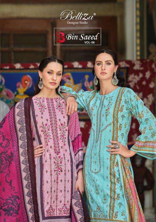 BIN SAEED VOL-06 BY BELLIZA 951-001 TO 951-008 SERIES COTTON EMBROIDERY DRESSES