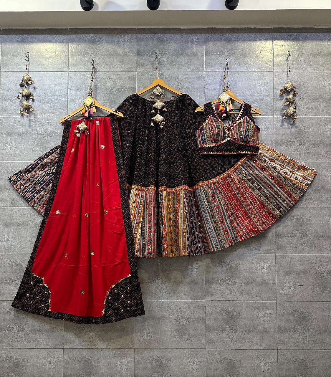 BLACK RAMLEELA BY ASLIWHOLESALE FANCY COTTON WORK NAVRATRI LEHENGAS