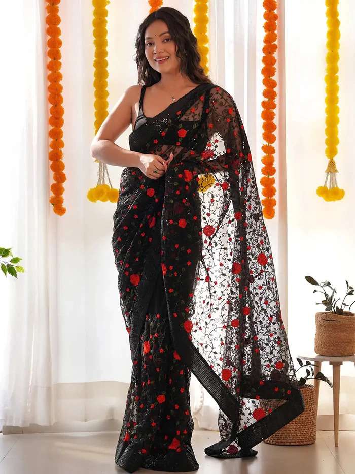 BT-364 BY ASLIWHOLESALE DESIGNER SOFT NYLONE BUTTERFLY NET WORK SAREES