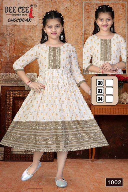 CHOCOBAR BY DEE CEE 1001 TO 1008 SERIES DESIGNER FANCY RAYON KIDS KURTIS