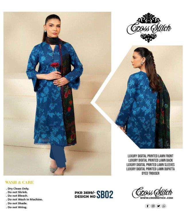 CROSS STITCH BY ASLIWHOLESALE DESIGNER FANCY LAWN COTTON PRINTED DRESSES