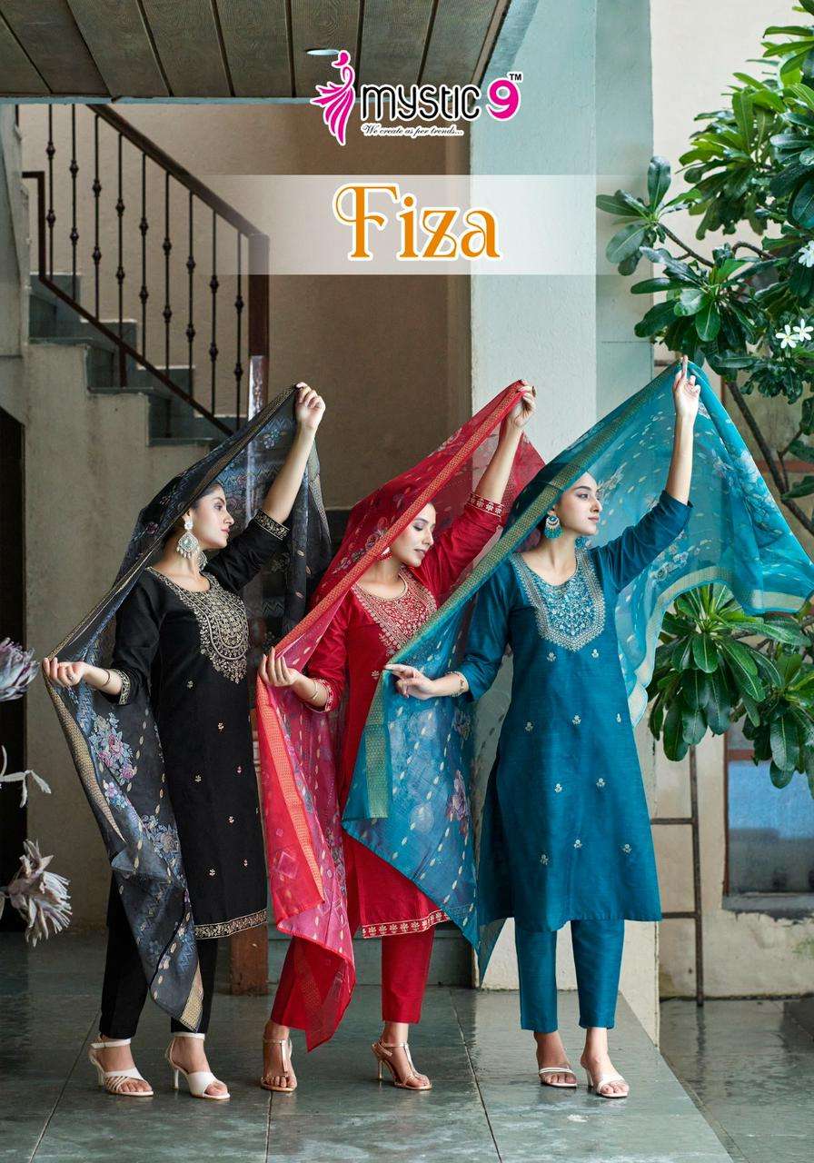 FIZA VOL-01 BY MYSTIC 9 1001 TO 1008 SERIES FANCY BANGLORE SILK PRINT DRESSES