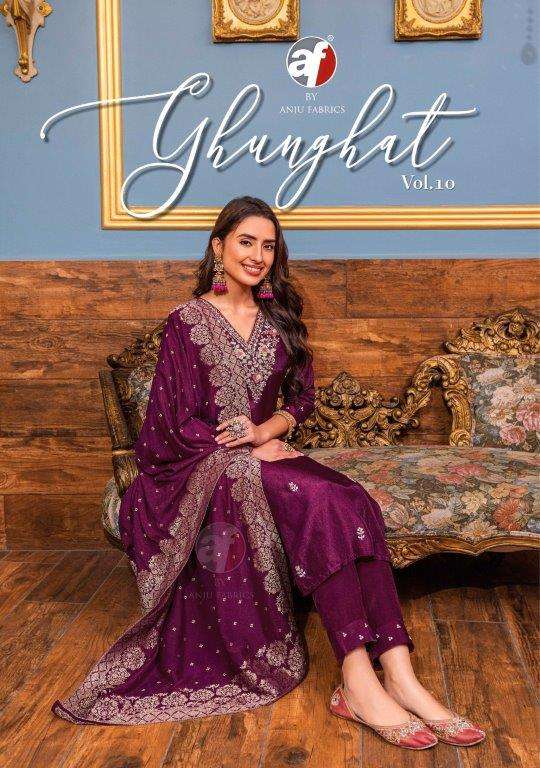 GHUNGHAT VOL-10 BY ANJU FABRICS 3531 TO 3536 SERIES SILK STITCHED DRESSES