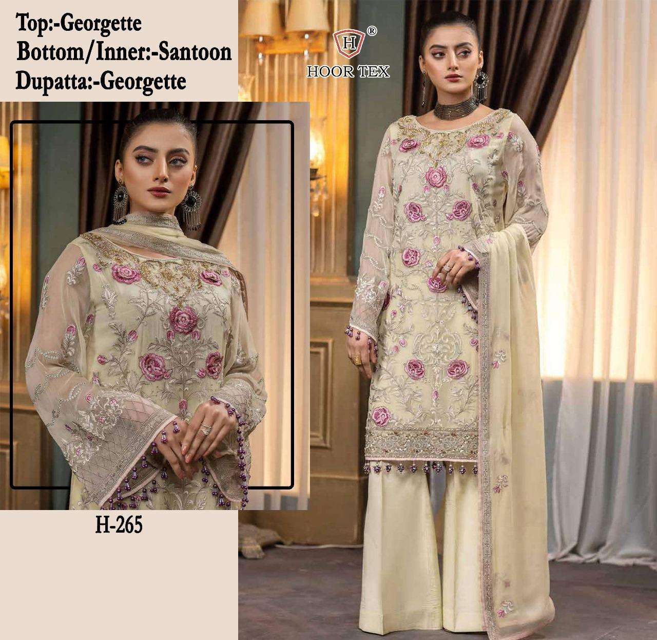 H-265 HIT DESIGN BY HOOR TEX FAUX GEORGETTE EMBROIDERED PAKISTANI DRESS