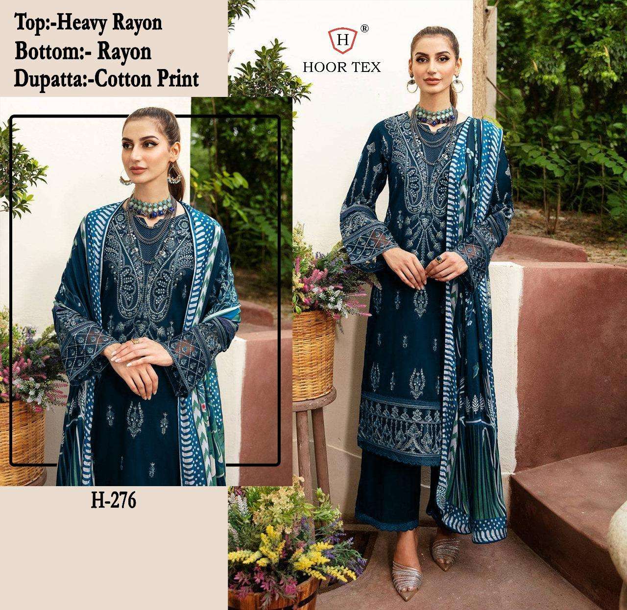 H-276 HIT DESIGN BY HOOR TEX HEAVY RAYON EMBROIDERED PAKISTANI DRESSES