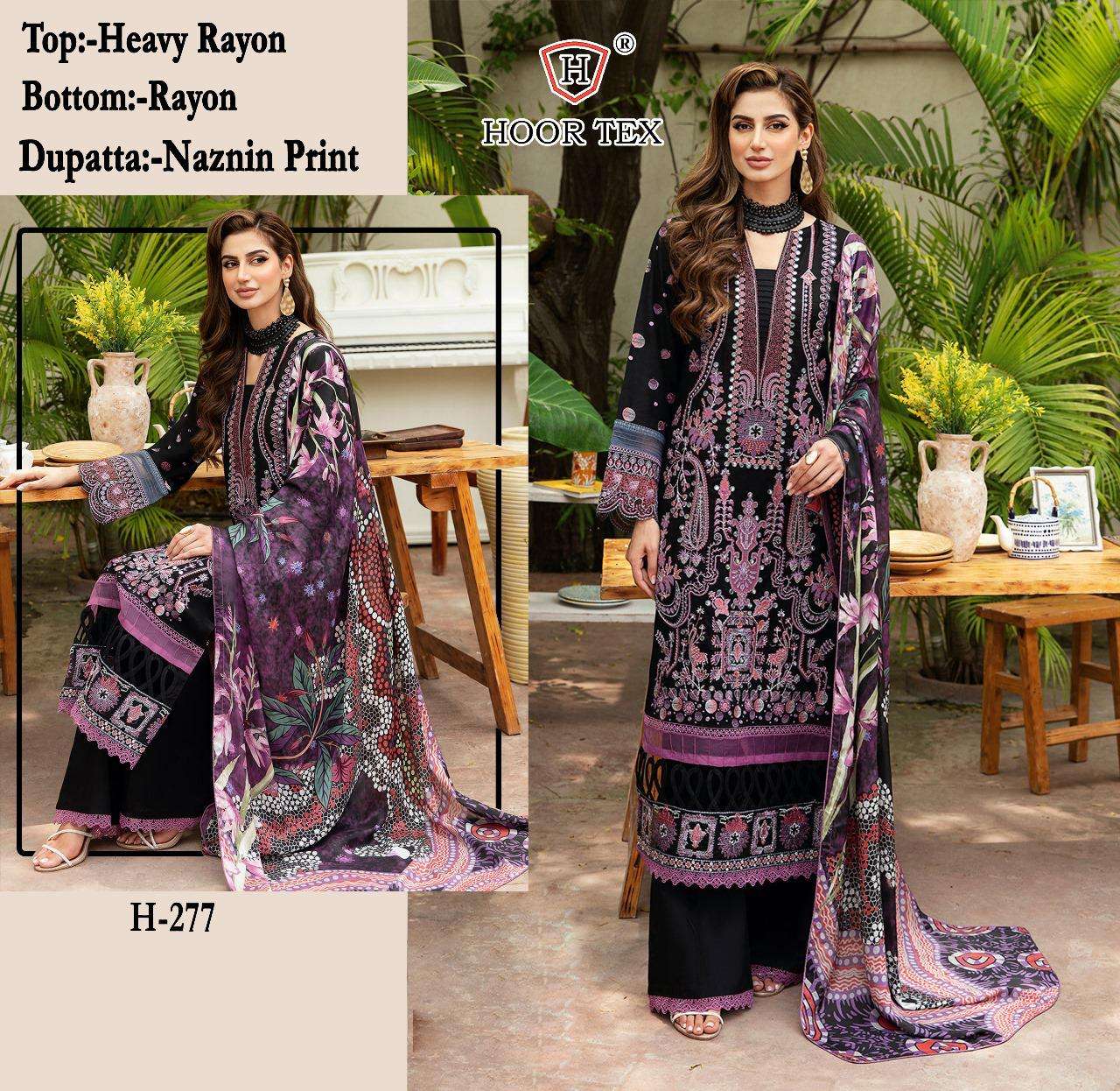 H-277 HIT DESIGN BY HOOR TEX HEAVY RAYON EMBROIDERED PAKISTANI DRESSES