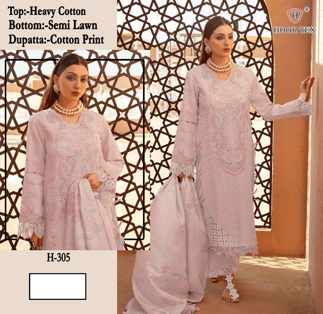 H-305 HIT DESIGN BY HOOR TEX DESIGNER COTTON EMBROIDERED PAKISTANI DRESS