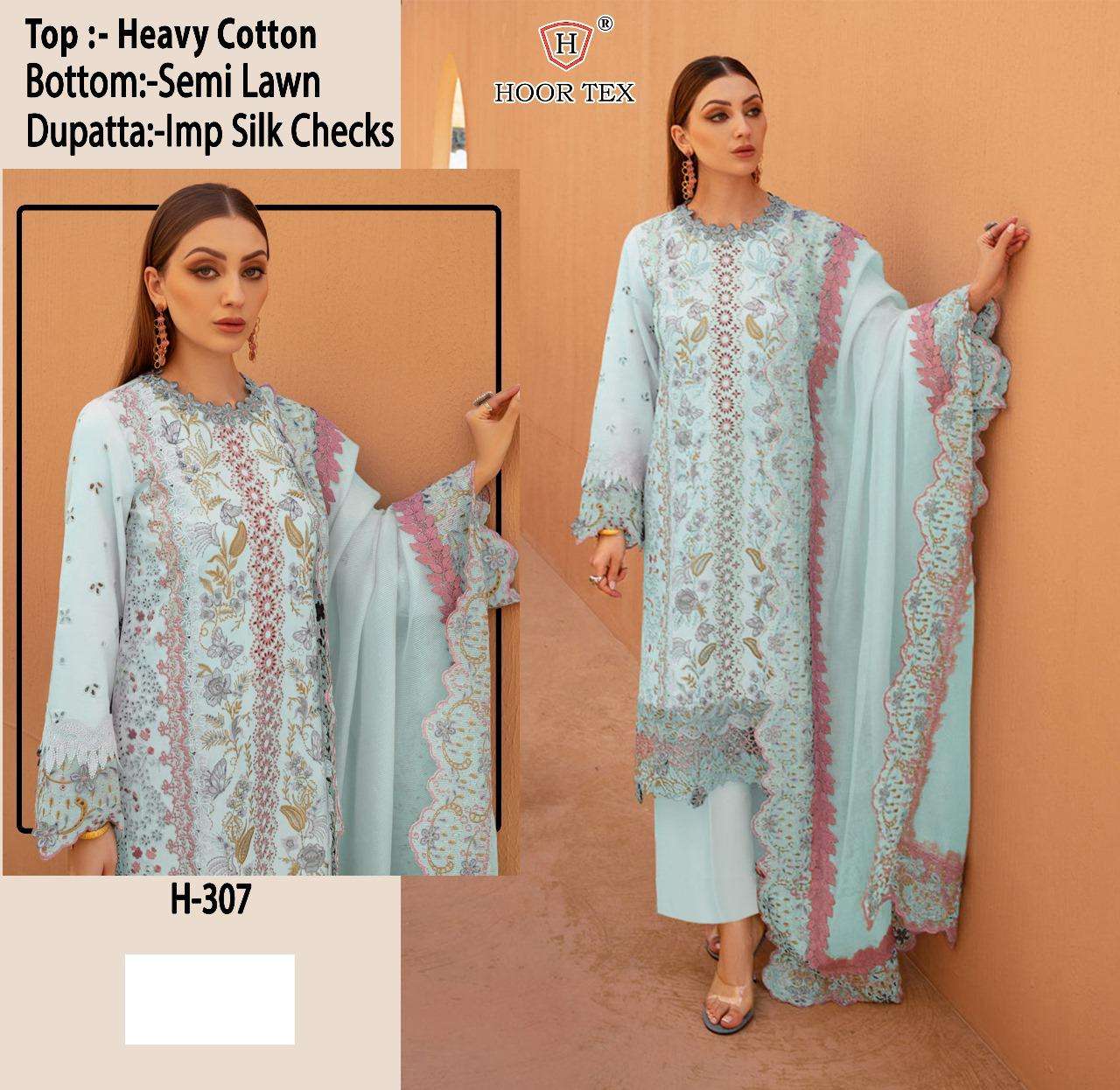 H-307 HIT DESIGN BY HOOR TEX DESIGNER COTTON EMBROIDERED PAKISTANI DRESS