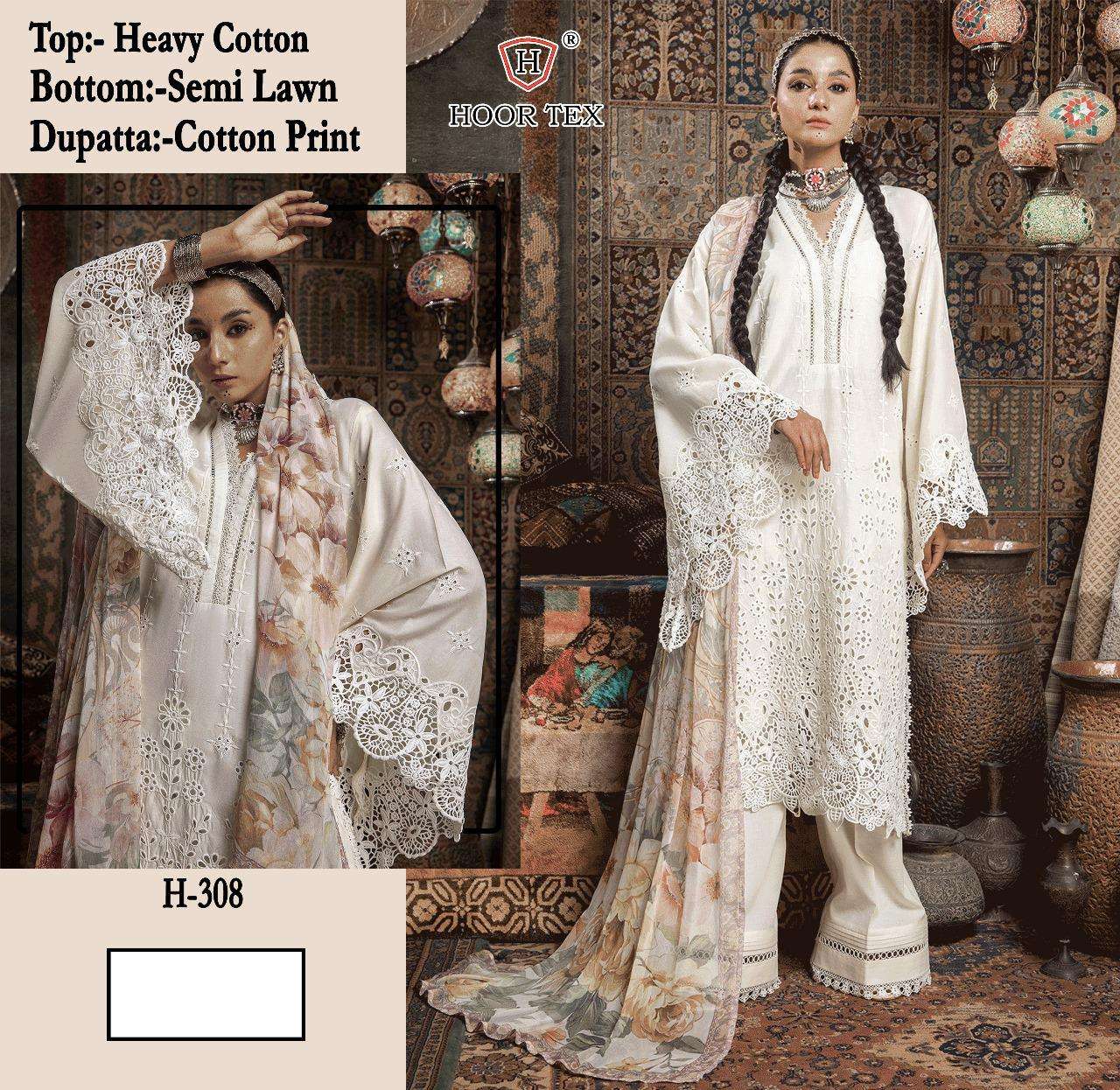 H-308 HIT DESIGN BY HOOR TEX DESIGNER COTTON EMBROIDERED PAKISTANI DRESS