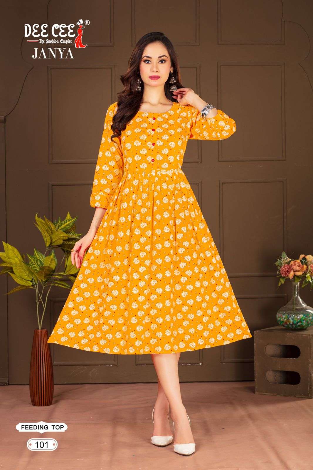 JANYA BY DEE CEE 1001 TO 1006 SERIES DESIGNER FANCY RAYON PRINT KURTIS