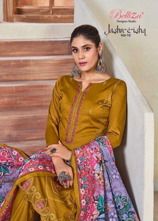 JASHN-E-ISHQ VOL-10 BY BELLIZA 943-001 TO 943-006 SERIES COTTON EMBROIDERY DRESSES