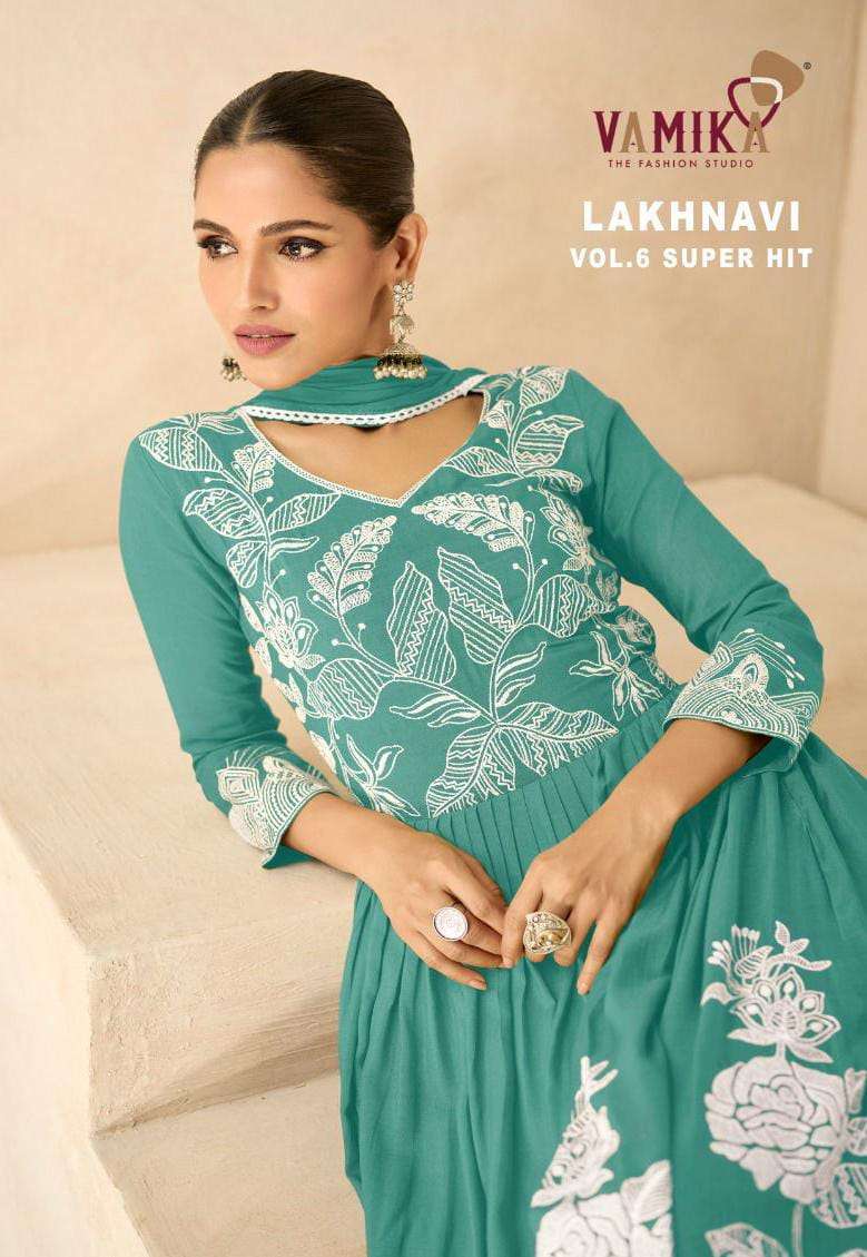 LAKHNAVI VOL-6 SUPER HIT BY VAMIKA 1031-A TO 1031-E SERIES HEAVY RAYON DRESSES