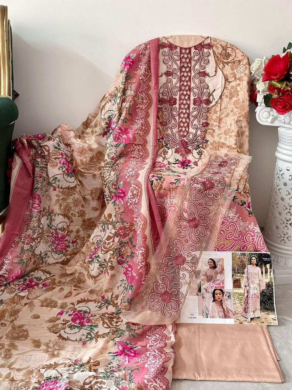 M-1390-91 BY MEHBOOB TEX HEAVY COTTON PRINT PATCH EMBROIDERED DRESSES