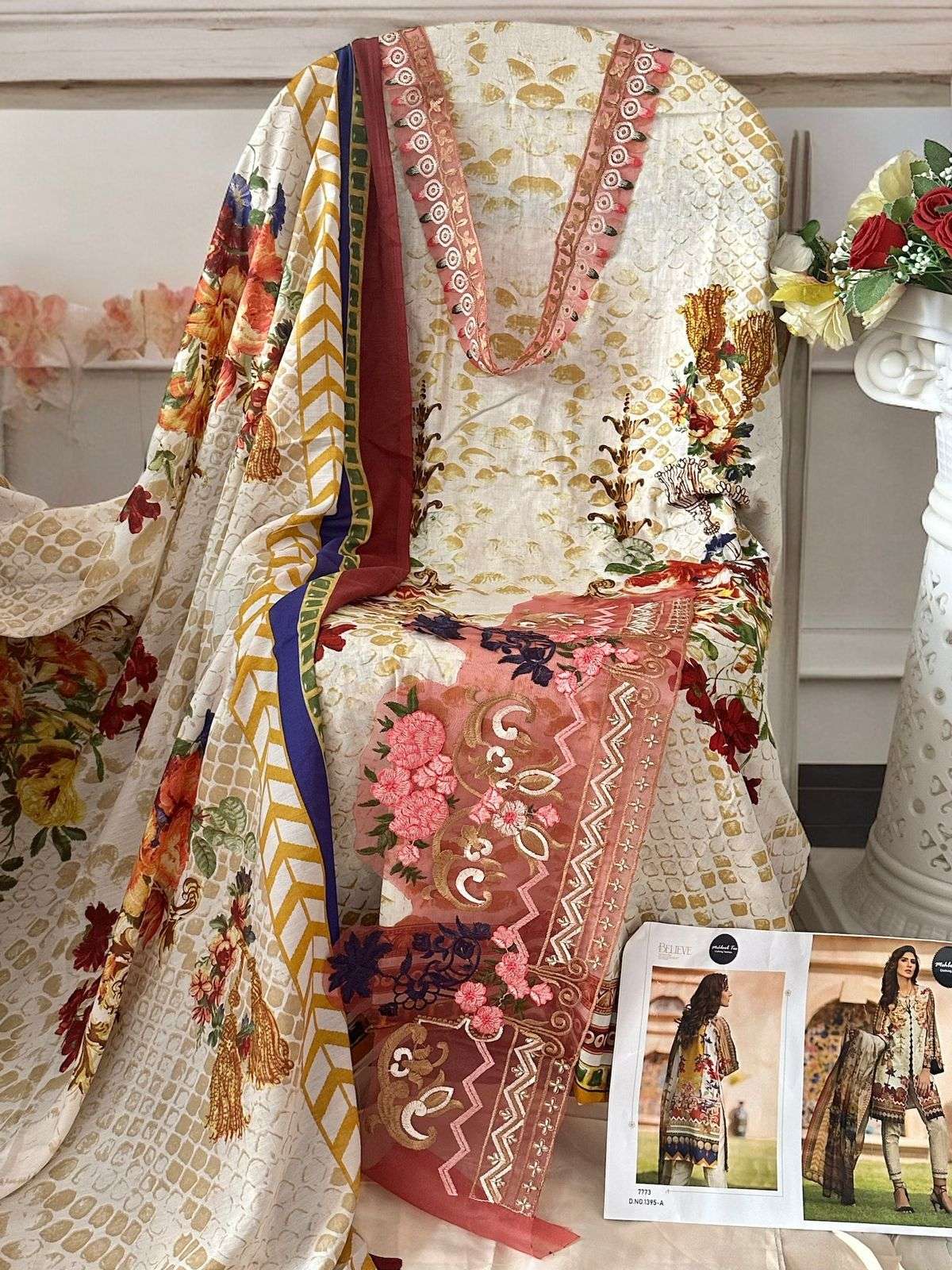 M-1392 BY MEHBOOB TEX HEAVY COTTON PRINT PATCH EMBROIDERED DRESSES