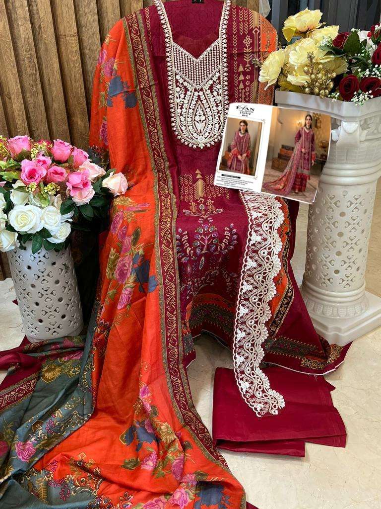 MA-44 HIT DESIGN BY ELAN LAWN DESIGNER COTTON SELF EMBROIDERED PAKISTANI DRESSES