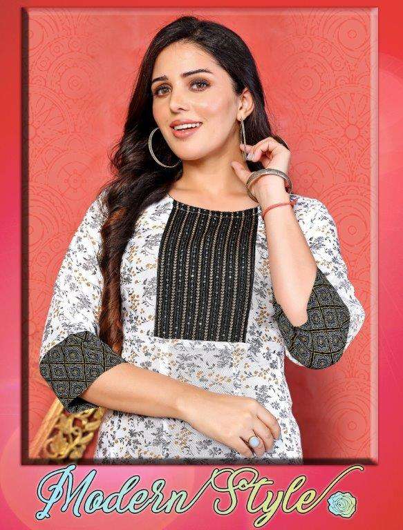 MODER STYLE VOL-01 BY ASLIWHOLESALE DESIGNER FACNY RAYON PRINT KURTIS