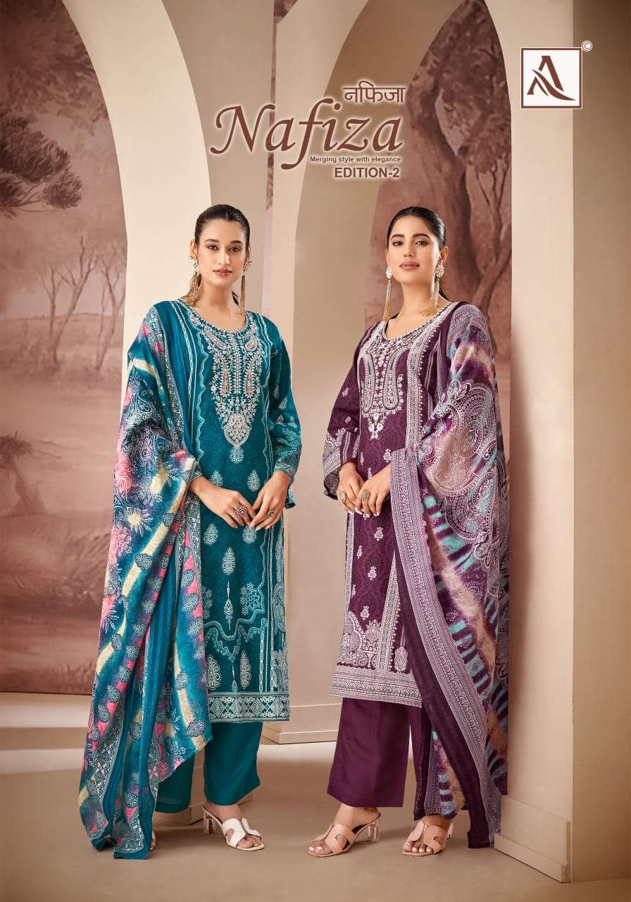 NAFIZA VOL-02 BY ALOK SUIT 1593-001 TO 1593-008 SERIES CAMBRIC COTTON EMBROIDERY DRESSES