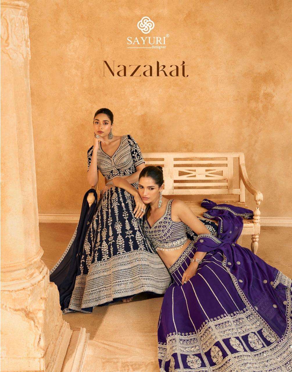 NAZAKAT BY SAYURI 5567 TO 5569 SERIES HEAVY GEORGETTE SILK EMBROIDERED LEHENGAS