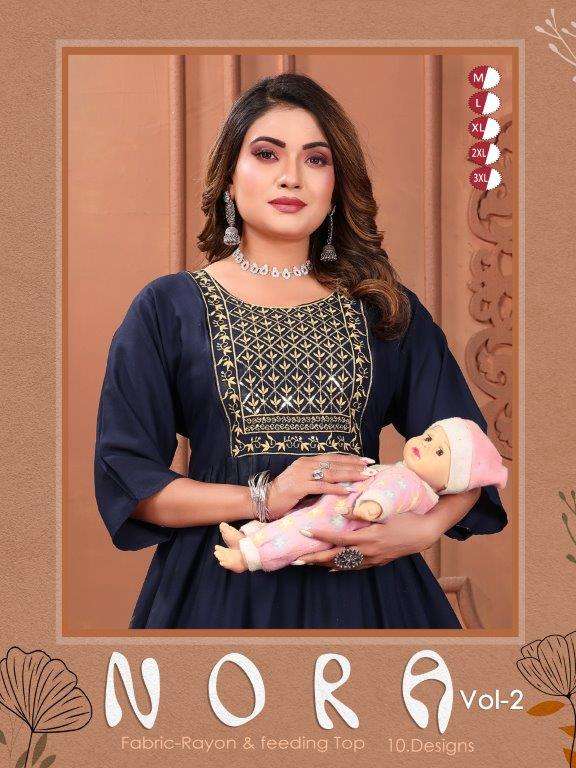 NORA VOL-02 BY ASLIWHOLESALE DESIGNER FACNY RAYON PRINT KURTIS