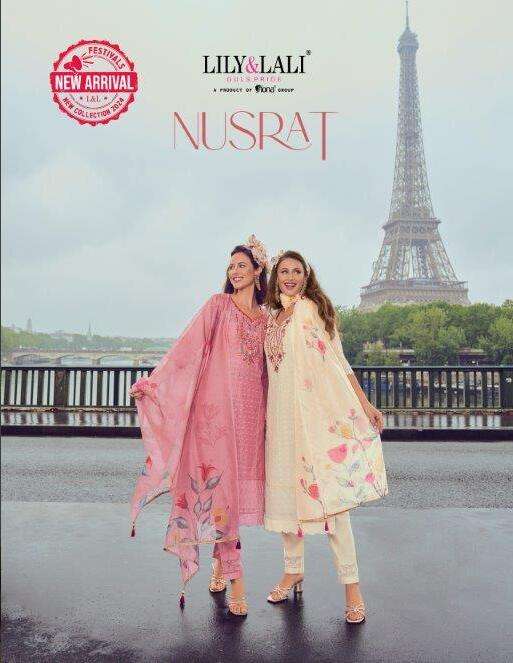 NUSRAT BY LILY AND LALI 21401 TO 21406 SERIES HANDWORK CHANDERI PRINTED DRESSES