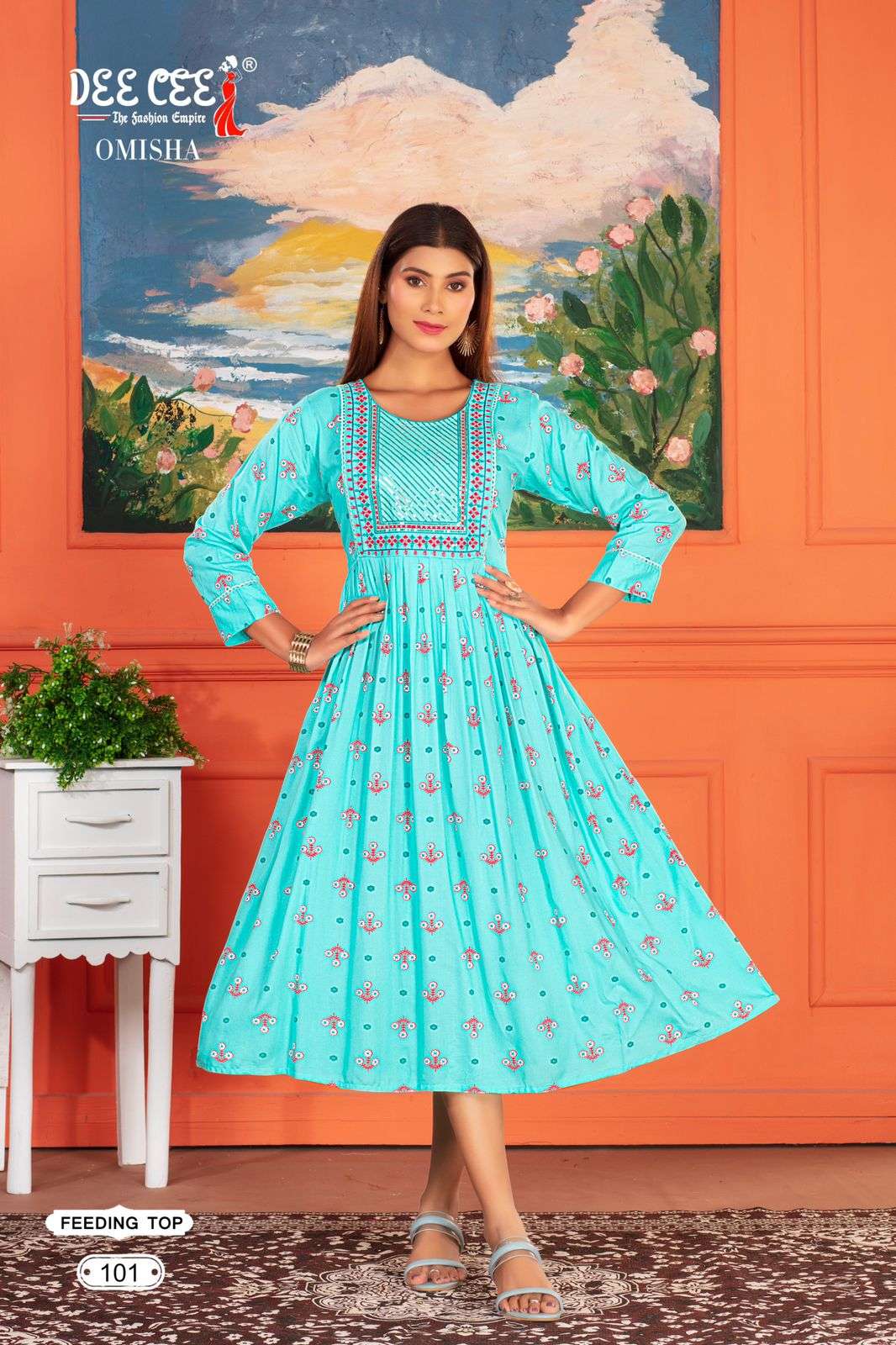 OMISHA BY DEE CEE 1001 TO 1006 SERIES DESIGNER FANCY RAYON PRINT KURTIS