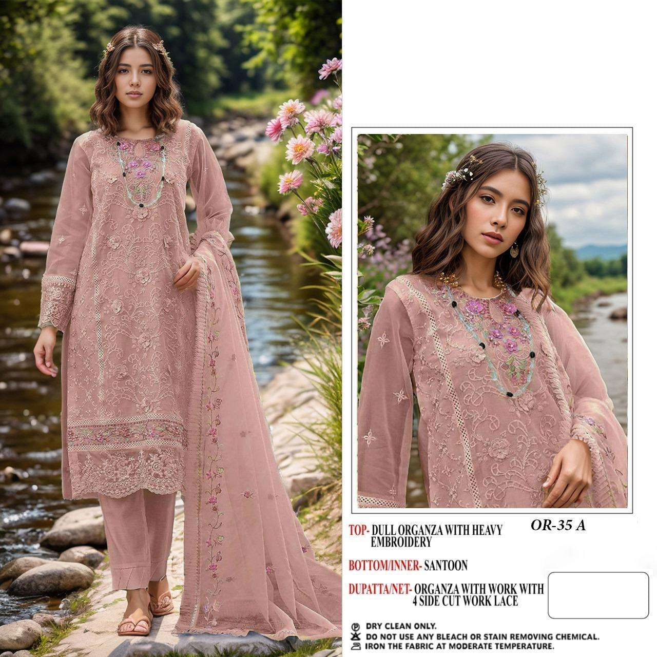 OR-35 COLOURS BY HOOR TEX DESIGNER ORGANZA EMBROIDERED PAKISTANI DRESSES