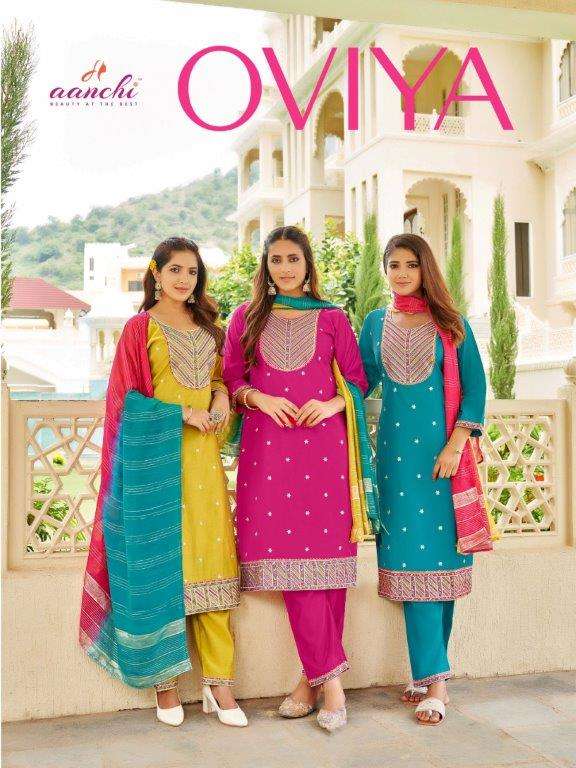 OVIYA BY AANCHI 1001 TO 1003 SERIES FANCY ROMAN SILK PRINTED DRESSES