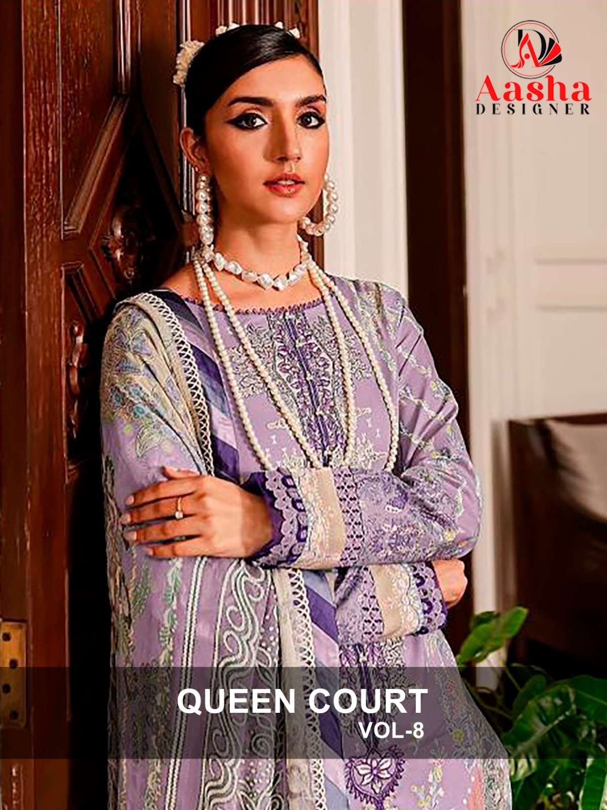 QUEENS COURTS VOL-8 BY AASHA DESIGNER HEAVY COTTON SELF EMBROIDERY DRESSES