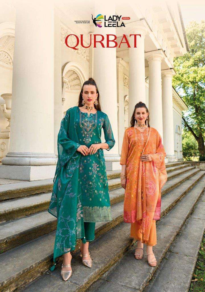 QURBAT BY LADY LEELA 1321 TO 1326 SERIES VISCOSE ORGANZA DIGITAL PRINT DRESSES