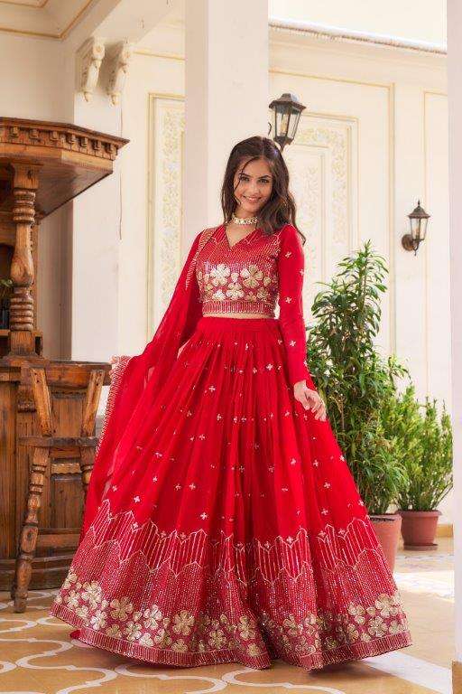 RM-033 BY ASLIWHOLESALE DESIGNER FANCY FAUX GEORGETTE THREAD WORK LEHENGAS