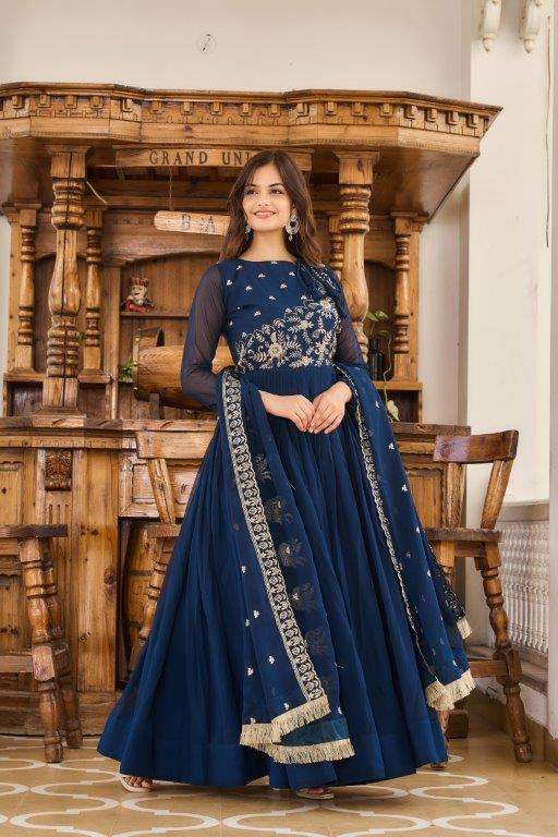 RM-037 BY ASLIWHOLESALE DESIGNER FANCY FAUX GEORGETTE THREAD WORK GOWNS