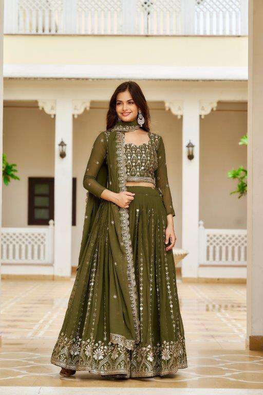 RM-039 BY ASLIWHOLESALE DESIGNER FANCY FAUX GEORGETTE THREAD WORK LEHENGAS