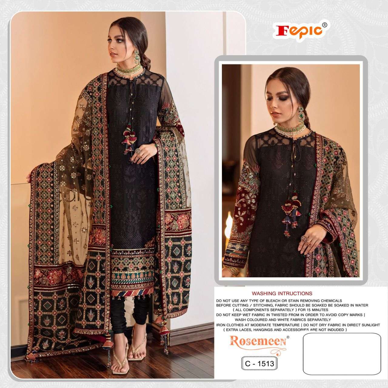 ROSEMEEN C-1513 BY FEPIC DESIGNER GEORGETTE EMBROIDERED PAKISTANI DRESSES