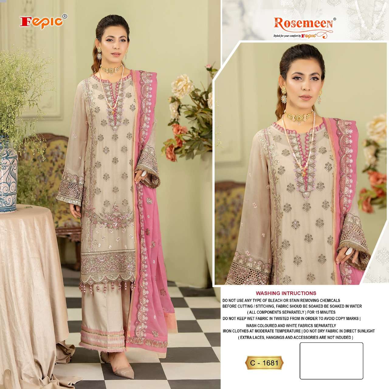 ROSEMEEN C-1681 BY FEPIC DESIGNER GEORGETTE EMBROIDERY DRESSES