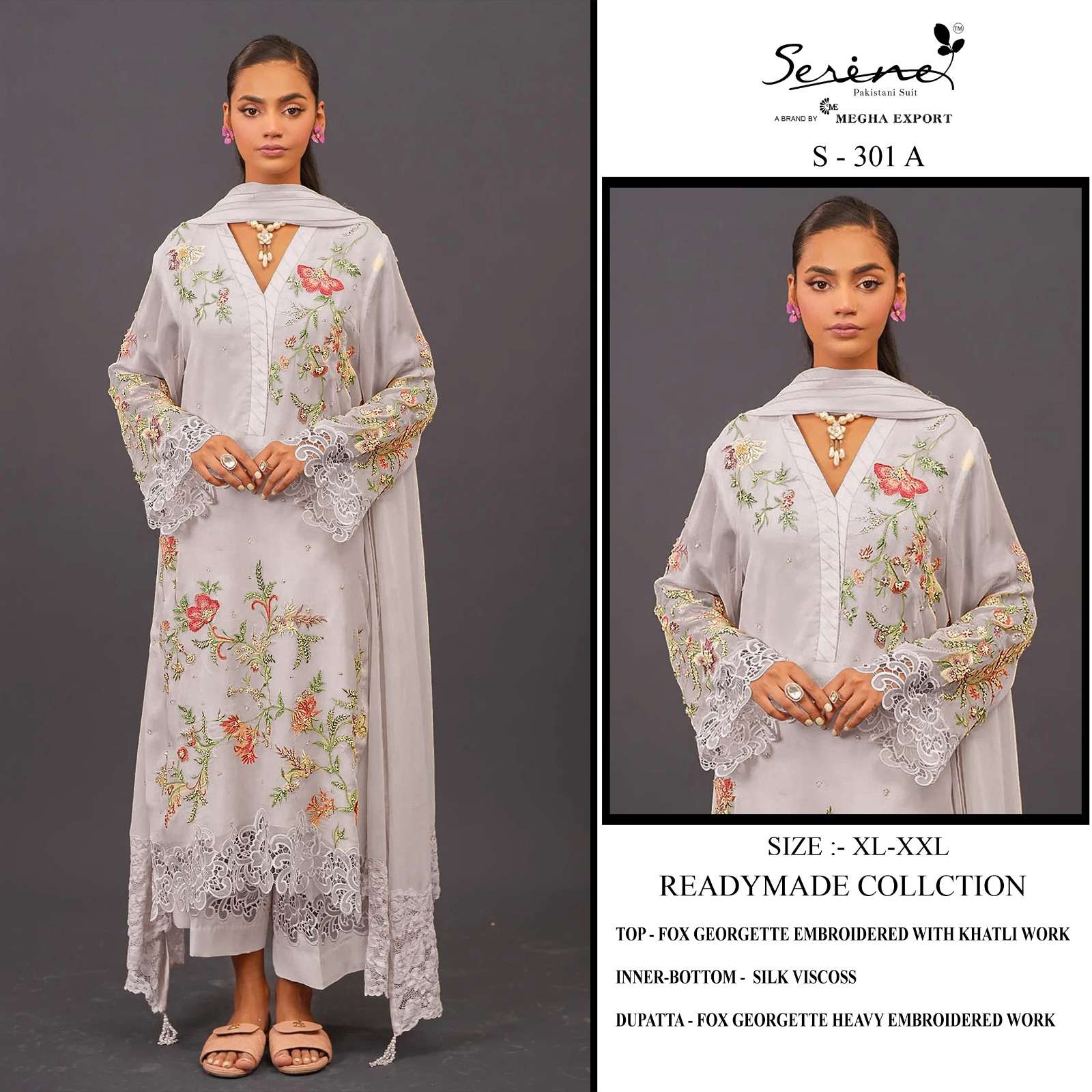 S-301 COLOURS BY SERENE DESIGNER FAUX GEORGETTE EMBROIDERY PAKISTANI DRESSES