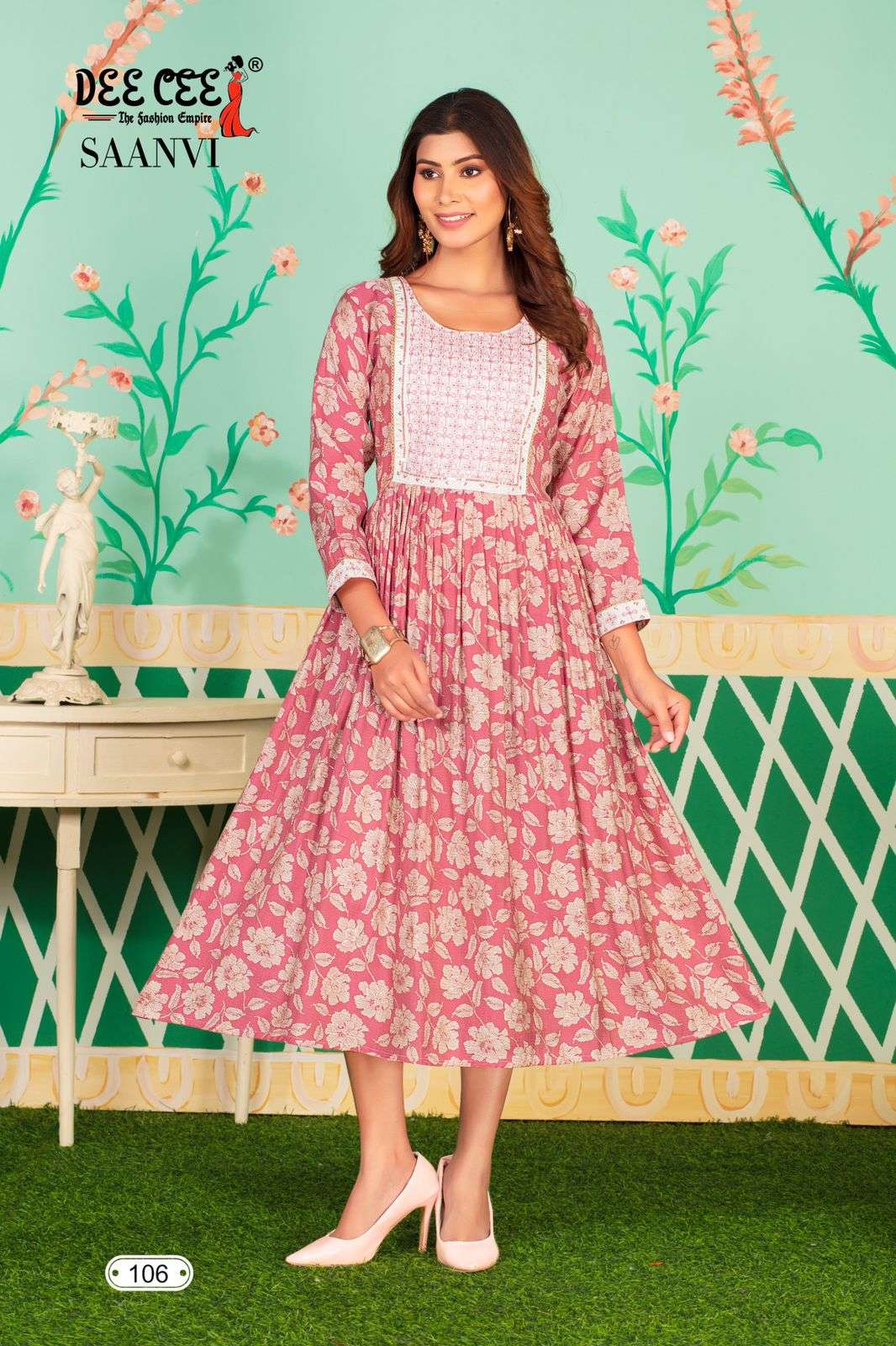 SAANVI BY DEE CEE 1001 TO 1006 SERIES DESIGNER FANCY CHANDERI PRINT KURTIS