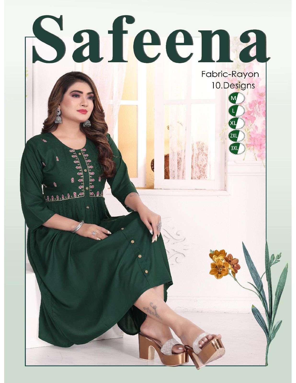 SAFEENA VOL-01 BY ASLIWHOLESALE DESIGNER FACNY RAYON PRINT KURTIS