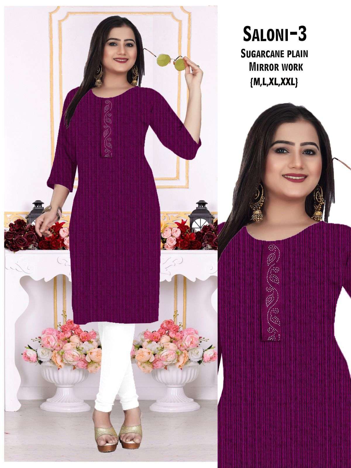 SALONI VOL-01 BY ASLIWHOLESALE DESIGNER FACNY SUGARCANE PRINT KURTIS